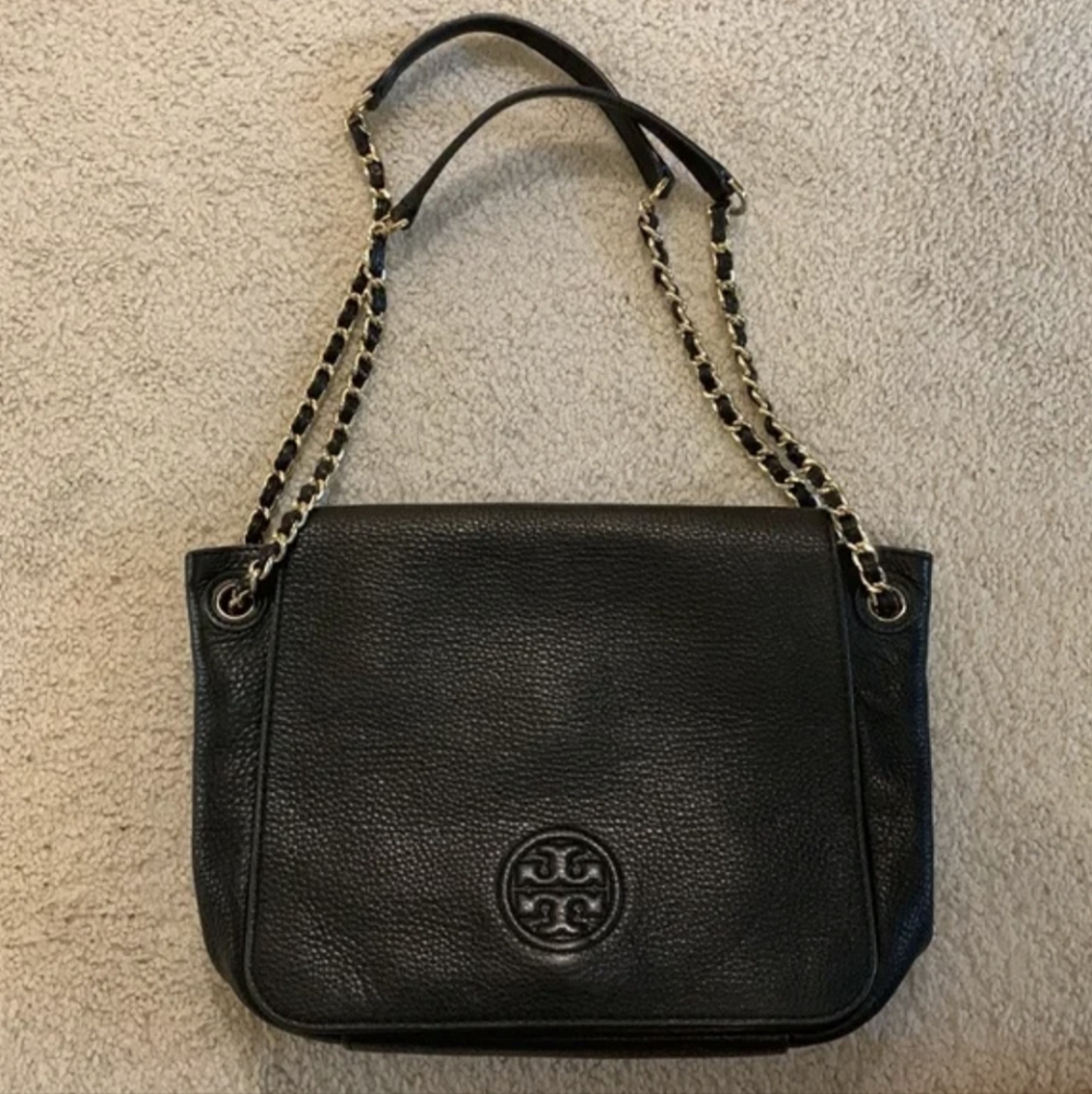 SOLD Tory Burch Marion Pebbled Crossbody Black